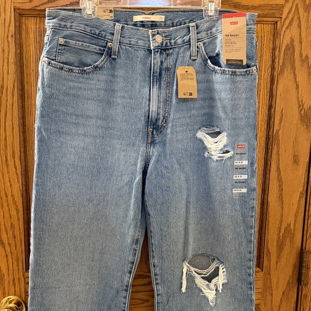 Levi's Medium Blue Ripped Wide Leg Jeans
